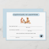 Kute Blue & White Puppy Adoption Certificate (Voorkant / Achterkant)