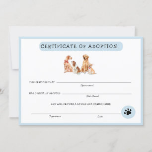 Kute Blue & White Puppy Adoption Certificate