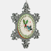 Kute Bluebird met Green and Red Holly Tin Sneeuwvlok Ornament (Links)
