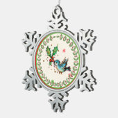 Kute Bluebird met Green and Red Holly Tin Sneeuwvlok Ornament (Rechts)