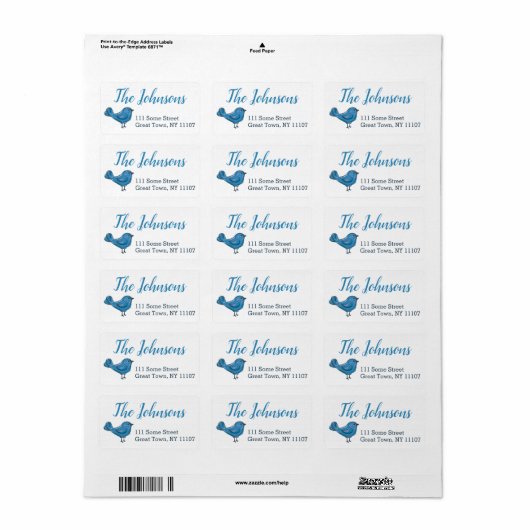 Kute Bluebird Return Address Labels (Full Sheet)