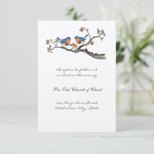 Kute  Bluebird Wedding Invitting Kaart (Staand voorkant)