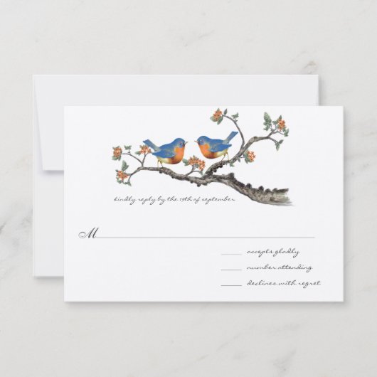 Kute  Bluebird Wedding Invitting RSVP Kaartje (Voorkant)