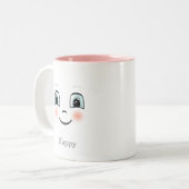 Kute blush happy face op white Two-Tone koffiekoff Tweekleurige Koffiemok (Voorkant links)