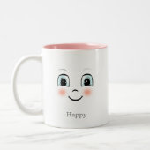 Kute blush happy face op white Two-Tone koffiekoff Tweekleurige Koffiemok (Links)