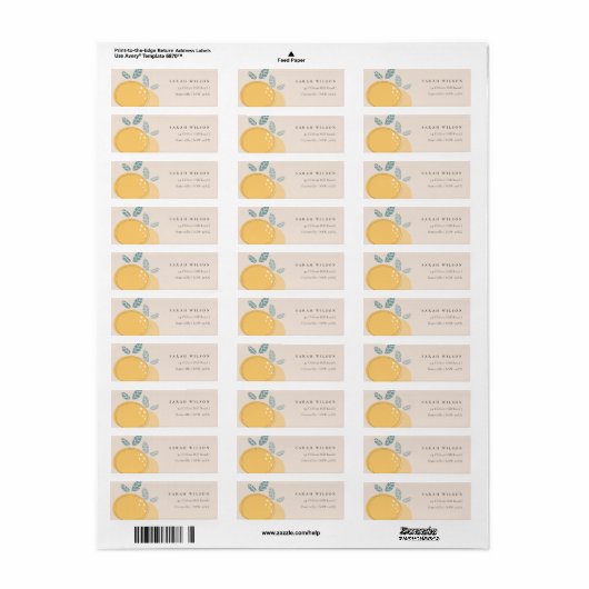 Kute Blush Peach Modern Lemon Fruity Bold Address Etiket (Full Sheet)