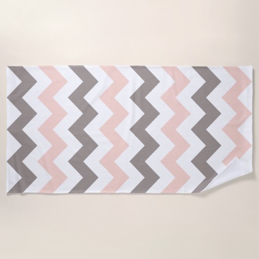 Kute Blush Roze Gray Chevron Pattern Beach Towel Strandlaken (Voorkant)