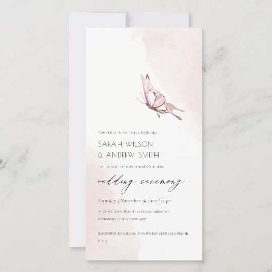 KUTE BLUSH WATERVERF BUTTERFLY WEDDING INVITE BEDANKKAART (Voorkant)