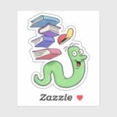 Kute boekworm met een stapel boeken sticker (Vel)