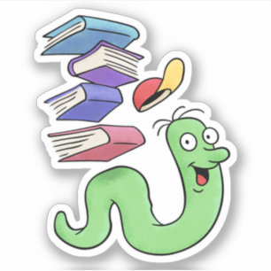 Kute boekworm met een stapel boeken sticker