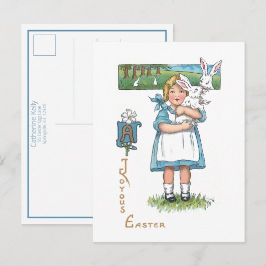 Kute  Boerderij Girl met paasbunny Briefkaart (Voorkant / Achterkant)