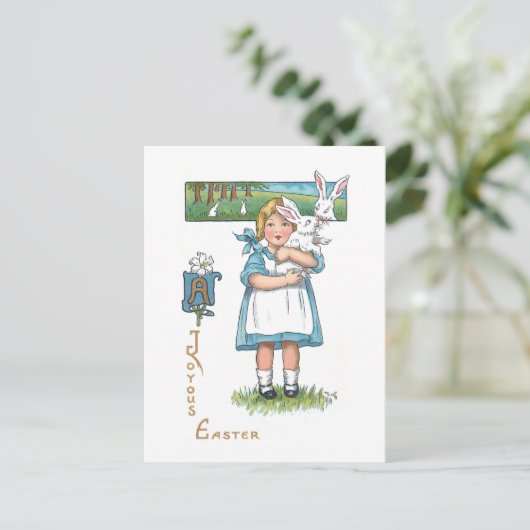 Kute  Boerderij Girl met paasbunny Briefkaart (Staand voorkant)