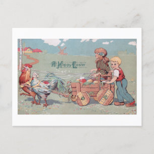 Kute  Boerderij kinderen met paaskooi Feestdagenkaart