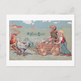 Kute  Boerderij kinderen met paaskooi Feestdagenkaart