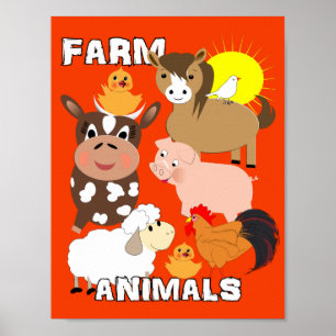 Kute boerderijdieren Kinder Whimsy Afbeelding Poster