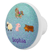 Kute boerderijdieren op Glitter-achtergrond Keramische Knop (Rechts)