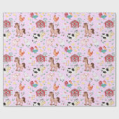 Kute boerderijdieren Roze achtergrond Cadeaupapier (Vlak)