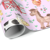 Kute boerderijdieren Roze achtergrond Cadeaupapier (Rol Hoek)