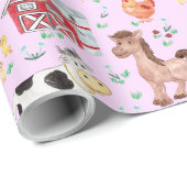 Kute boerderijdieren Roze achtergrond Cadeaupapier (Rol Hoek)
