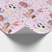 Kute boerderijdieren Roze achtergrond Cadeaupapier (Hoek)