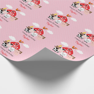 Kute boerderijdieren (roze) Gepersonaliseerd Cadeaupapier