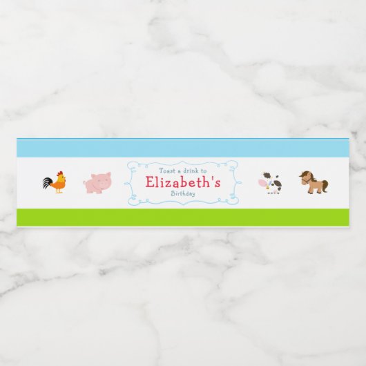 Kute-boerderijdieren Waterfles Etiket (Enkel label)