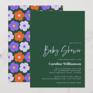 Kute Bold Retro Flower Paars Green Baby shower Kaart