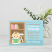 Kute Book Thleed, Baby Boy Shower Invitation Kaart (Staand voorkant)