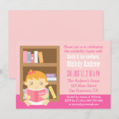 Kute Book Thleed, Baby Girl Shower Invitation Kaart (Voorkant / Achterkant)