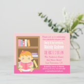 Kute Book Thleed, Baby Girl Shower Invitation Kaart (Staand voorkant)