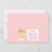 Kute Book Thleed, Baby Girl Shower Invitation Kaart (Achterkant)
