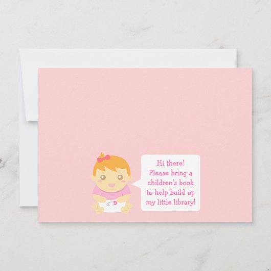 Kute Book Thleed, Baby Girl Shower Invitation Kaart (Achterkant)