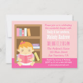 Kute Book Thleed, Baby Girl Shower Invitation Kaart (Voorkant)