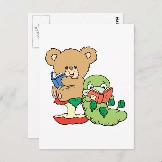 Kute Book Worm and Reading Beer Briefkaart (Voorkant / Achterkant)