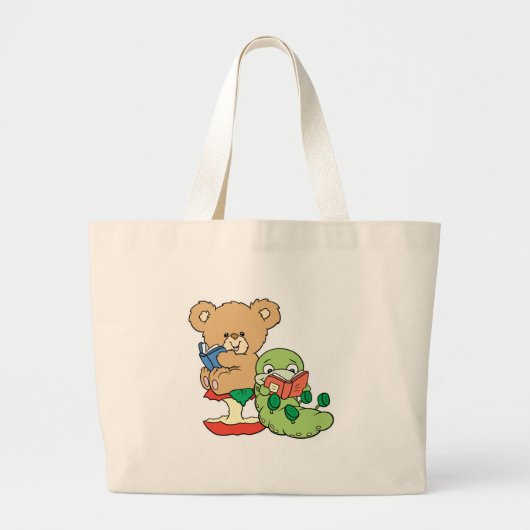 Kute Book Worm and Reading Beer Grote Tote Bag (Voorkant)