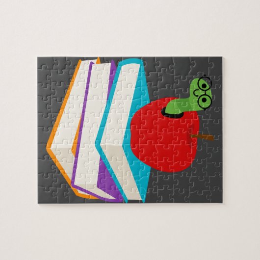 Kute bookworm met design voor appelkinderen legpuzzel (Horizontaal)