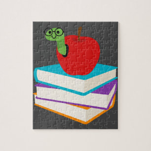 Kute bookworm met design voor appelkinderen legpuzzel
