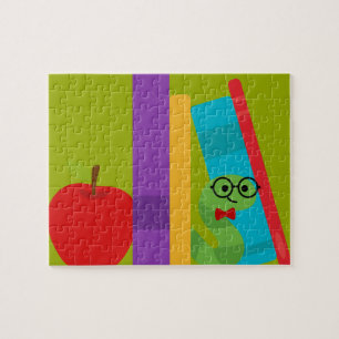 Kute bookworm met design voor appelkinderen legpuzzel