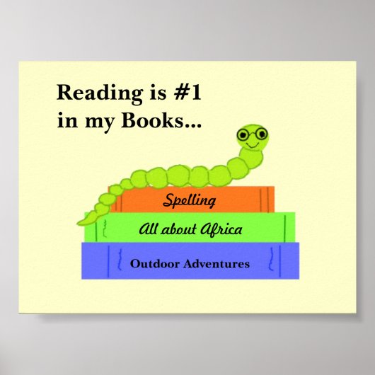 Kute bookworm met leesbericht poster (Voorkant)