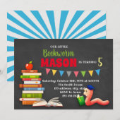 Kute bookworm party nodigde kaart (Voorkant / Achterkant)