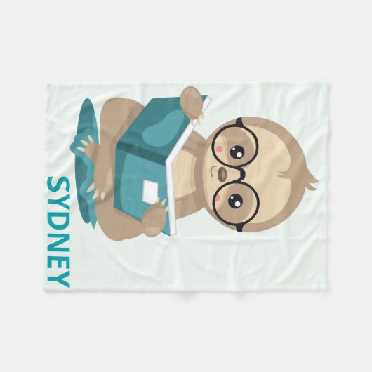 Kute bookworm Sloth Reading Booth Personalized Fleece Deken (Voorkant (Horizontaal))
