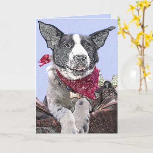 Kute Border Collie Mix Dog Schets Art Custom Kaart (Gele Bloem)