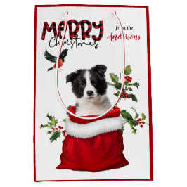 Kute Border Collie Puppy Dog Kerstmis Medium Cadeauzakje