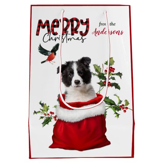 Kute Border Collie Puppy Dog Kerstmis Medium Cadeauzakje (Achterkant)