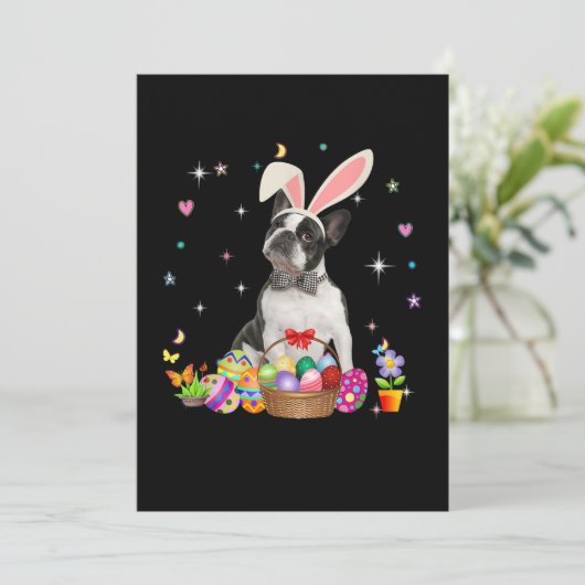 Kute Boston Terrier Easter Day Bunny Eggs Easter Aankondiging (Staand voorkant)