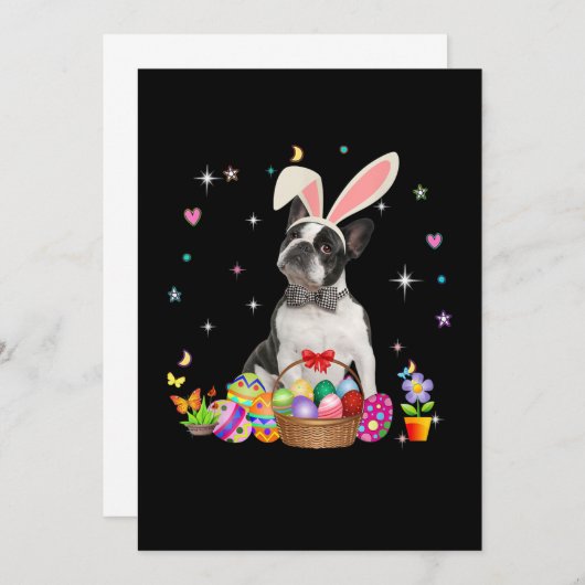 Kute Boston Terrier Easter Day Bunny Eggs Easter Aankondiging (Voorkant / Achterkant)