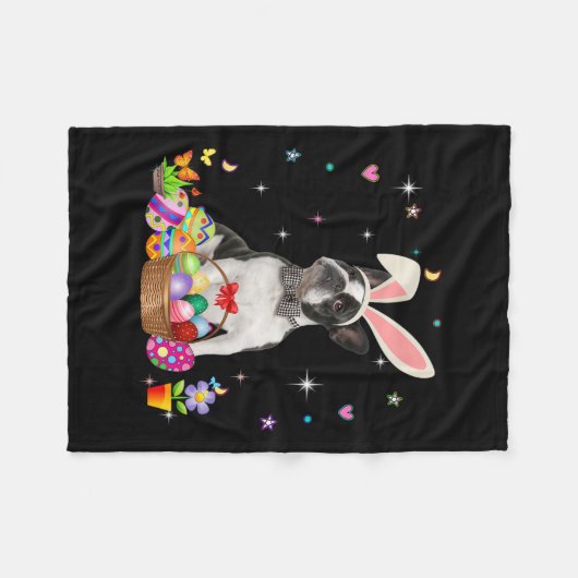 Kute Boston Terrier Easter Day Bunny Eggs Easter Fleece Deken (Voorkant (Horizontaal))