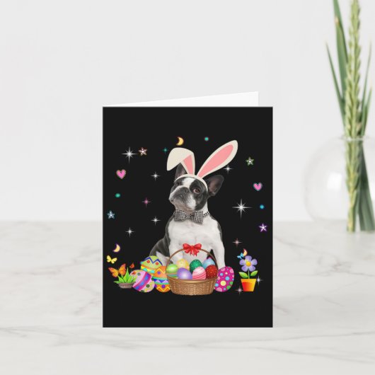 Kute Boston Terrier Easter Day Bunny Eggs Easter Kaart (Voorkant)