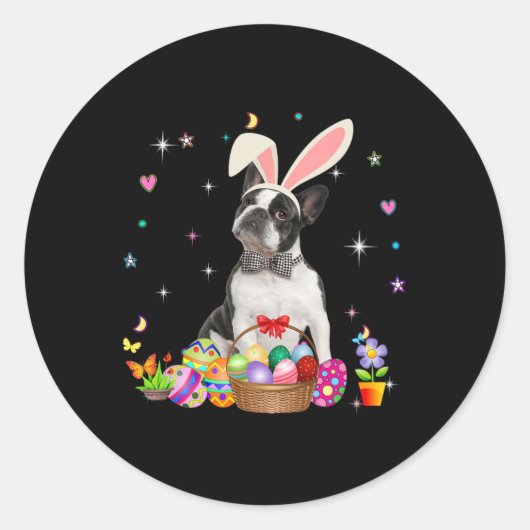 Kute Boston Terrier Easter Day Bunny Eggs Easter Ronde Sticker (Voorkant)
