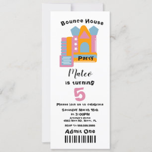 Kute Bounce House Birthday Ticket Style Uitnodigin Kaart